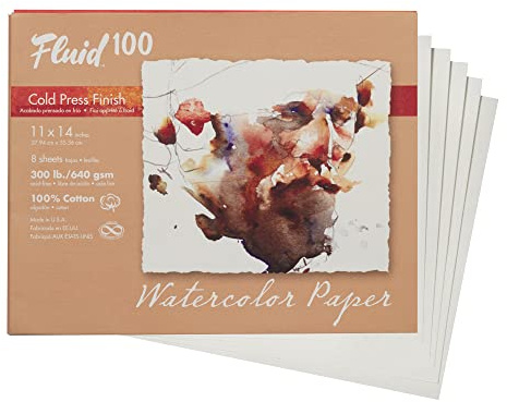 Speedball Fluid 100 Cold Press Watercolour Pochettes 11 x 14, White, Painting, Paper Sketchbook, Watercolor Pad, Art Supplies