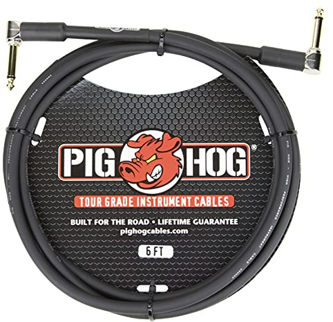 Pig Hog PH6RR High Performance 8mm Right-Angle 1/4 Guitar Instrument Cable, 6 Feet