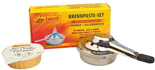 Favorit Brenner Set; geeignet für Fondues, heiße Steine, etc.; mit Brennpaste, reiner Bio-Alkohol; verbrennt rußfrei - 1808, Grau