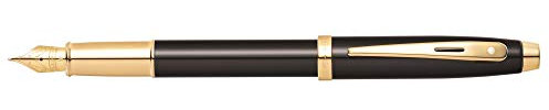 Sheaffer 100 Refillable fountain pen, medium nib, glossy black finish, gold-tone trim, glossy black with gold-tone