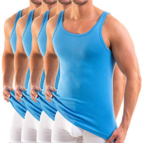 HERMKO 3000 4er Pack Herren Tank Top - 100% Bio-Baumwolle, Unterhemd in Feinripp - Strapazierfähig & Hautfreundlich, Größe:D 12 = EU 6XL, Farbe:hellblau
