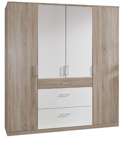 Wimex Kleiderschrank/ Drehtürenschrank Click, 4 Türen, 2 große, 1 kleine Schublade, (B/H/T) 180 x 199 x 58 cm, Eiche Sägerau/ Absetzung Weiß