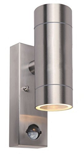 UKEW PIR Modern Outdoor Wall Light - Up Down Stainless Steel Waterproof IP44, GU10 Bulb Compatible, Energy Class A+, Motion Sensor Security Light for Garden, Patio, and Driveway