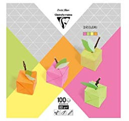 Clairefontaine 95009C Packung mit 100 Blatt Origamipapier einfarbig, 20 x 20cm, 80g, 1 Pack, Neon