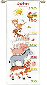 Vervaco Gezählter Kreuzstich Stickpackungen Höhendiagramm Kinder Bauernhoftiere Wanddekoration Handarbeit Set für Erwachsene Kreatives Handwerk ca. 18 x 70 cm Kreuzstichbilder Set Hausdeko