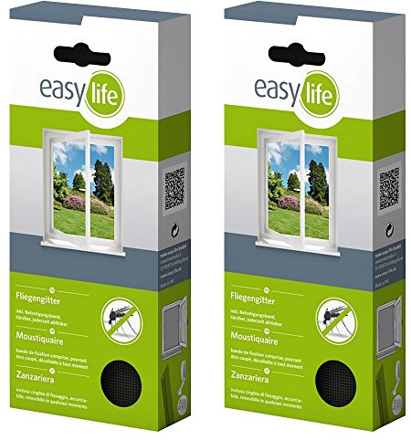 easy life Fliegengitter für Fenster 1,30 x 1,50 m anthrazit durchsichtig - perfekter Schutz vor Insekten (2er Set)