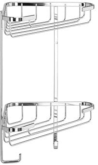 Croydex Chrome Corner Shower Caddy - Medium Two Tier Mid Steel Corner Shower Basket with Hooks for Hanging Items, Screws to Wall Fixings, Wall Plugs & Screws Included, Max Load 5kg