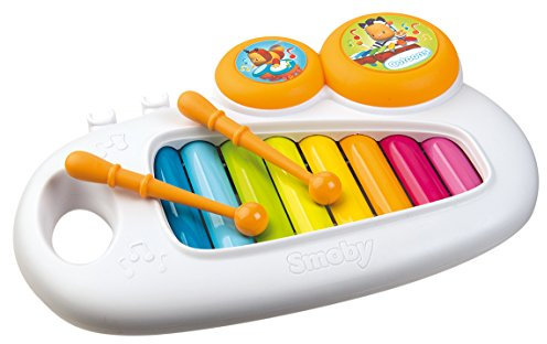 Smoby - Cotoons Xylophone - Instrument de Musique - 2 Baguettes + 2 Tambourins - Poignée de Transport - Jouet pour Bébé dès 12 Mois - 110500