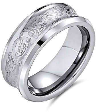 Bling Jewelry Personalisieren Sie Silberton Paare Konkaven Keltischen Knoten Wikinger Drache Hochzeit Band Ringe Für Männer Frauen Titan Kompfort Fit 8Mm Anpassbar