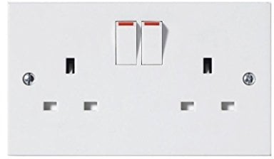 Invero® Doubled Plug Wall Electric Socket Switched 2 Gang 13A Double Pole with Square Edge & Screw Fixings Included