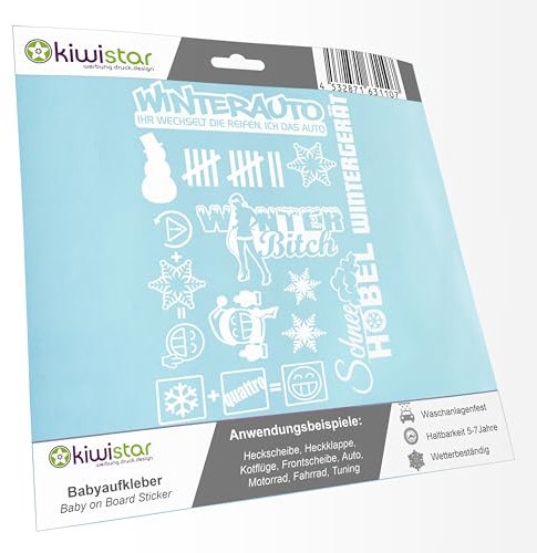 Sticker Bomb Set 06-30x21 cm - DIN A4 - weiss - Winterauto, Wintergerät, Winterquattro, Schneehobel, Winterbitch, Schneemann...