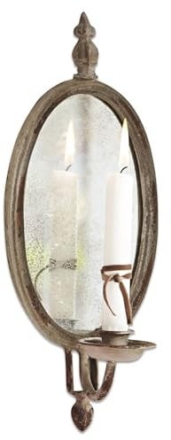 Loberon Kerzenhalter Eugene | Spiegel Inkl. Halterung Für Stabkerzen | Spiegelglas Mit Rahmen Aus Eisen | Antiker Look | 37,5 cm, antikbraun