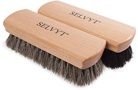 Selvyt Extra Large Beechwood Horse Hair Shoe and Boot Polishing & Buffing Brush (Natural & Black Duo)