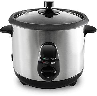 Todeco Cuiseur à Riz 1 L, Cuiseur Riz avec Fonction de Maintien au Chaud, Rice Cooker Inclus Cuillère à Riz et Tasse à Mesurer - Argent/Noir