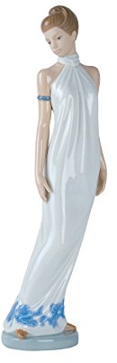 NAO Eleganz. Dekorative weibliche Figur aus glänzendem Porzellan. Zier-Skulptur, die eine Frau in einem weißen Kleid zur Wohnungsdekoration darstellt