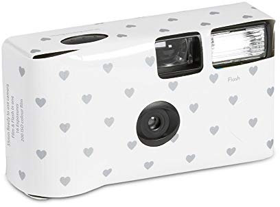 Weddingstar Single Use Camera - Silver Hearts Design - White