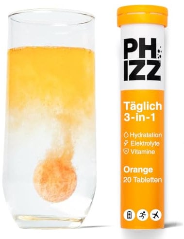 Phizz Elektrolyte, Multivitamin & Hydration Brausetabletten 20 Tabletten – 18 Vitamine & Mineralien, fügen Sie zu Ihrer Wasserflasche hinzu & kalorienarm