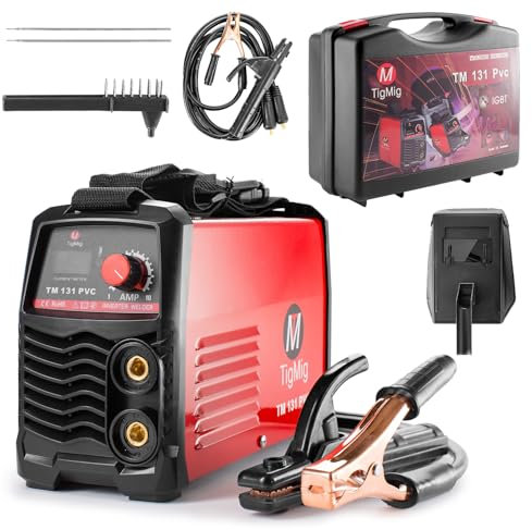 TIGMIG Saldatrice Inverter MMA (Elettrodo), Modello TM 131 PVC, 130 Amp, Tecnologia IGBT, Con Accessori Inclusi in Valigetta in PVC per Trasporto