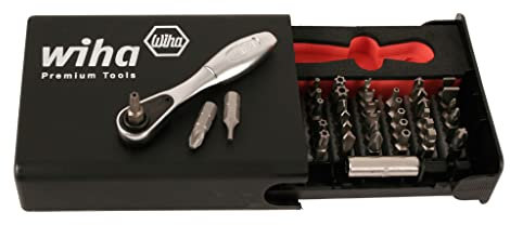 Wiha 71988 39-teiliges Sicherheits-Bit-Set mit Mini-Ratsche, Silber
