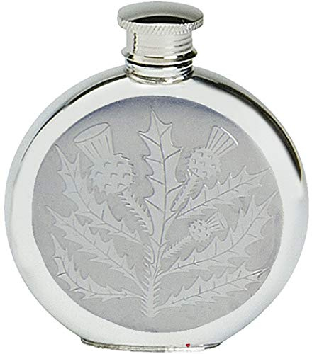 Hip Flask Round Scottish Classic Thistle Design 6oz Screw Top Engravable