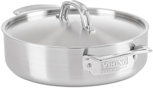 Viking 5-Ply Casserole Pot with Lid, 3.4 Quart Stainless Steel Cooking Pan, Dishwasher and Oven Safe, Induction Ready, Satin Finish