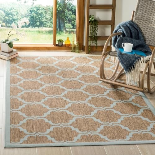 SAFAVIEH Washable Rug Outdoor Courtyard Collection - 5'3 x 7'7, Brown & Aqua Blue, Non-Shedding & Easy Cleaning, Ideal for Patio, Backyard, Mudroom (CY6009-337)