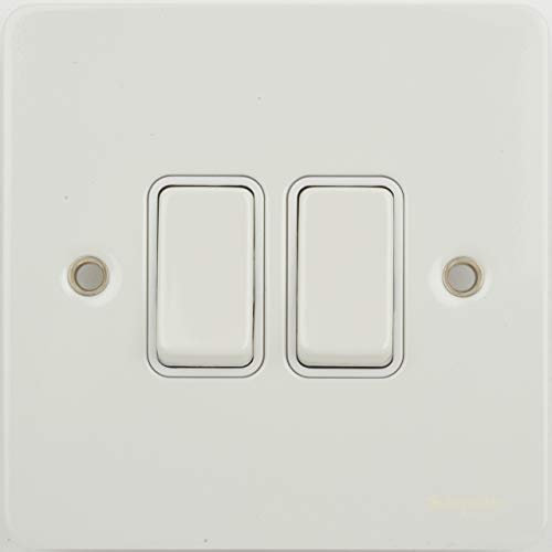 Schneider Electric GU1222WPW Ultimate Flat Plate, Painted White with White Insert, Double, 2 Way Light Switch, 16 AX