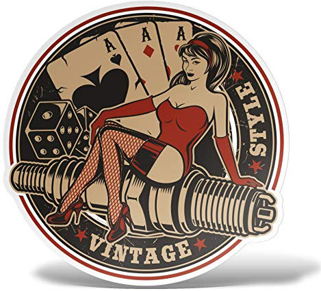 erreinge Sticker Pin-UP Moto Rider Biker Adesivo Sagomato in PVC per Decalcomania Parete Murale Auto Moto Casco Camper Laptop - cm 12