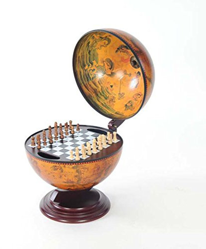 Old Modern Handicrafts 13-Inches Red Globe with Chess Holder - Handcrafted from Wood - an Exotic World Globe for Home & Office Or Any Space -15.0L x 13.0W x 19.0H Inches