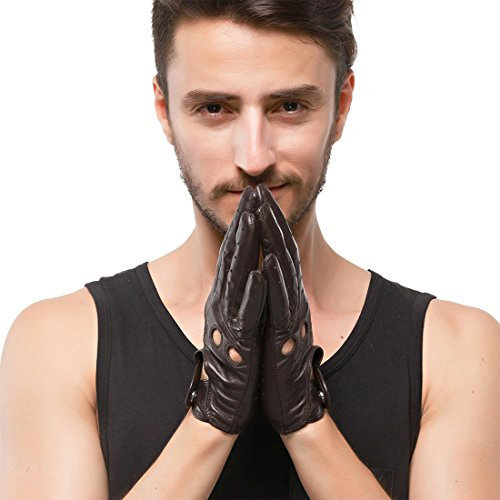 Nappaglo Herren Lederhandschuhe für fahren italienisches Lammfell Ungefüttert Motorrad Radfahren Touchscreen Handschuhe (XL (Umfang der Handfläche:22.8-24.1cm), Braun(Non-Touchscreen))