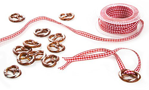 Logbuch-Verlag 24 Brezel Geschenkanhänger bayerische Deko Trachtenschmuck Halskette Anhänger Breze + rot weiß kariertes Stoff Band Bayern Oktoberfest