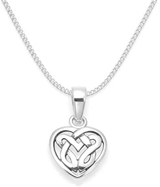 Heather Needham Sterling Silver Celtic Heart Necklace on 16 INCH (40cm) Sterling Silver chain - SIZE: Small - 10mm. Gift Boxed 8034/16