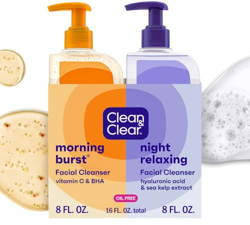 Clean & Clear 2-Pack Oil-Free Facial Cleansers with Citrus Scent, Morning Burst and Night Relaxing, 16 oz