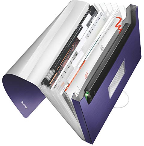 Leitz A4 Expanding File with 6 Compartments, Elastic Band Fastener, Titan Blue, Style Range, 39570069