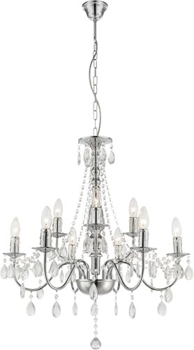Kronleuchter 9 flammig Kristallen Acryl Klar Kristall-Leuchter Hängeleuchte (Kerzen Form, Esszimmer Hängelampe, Pendelleuchte, Pendellampe, Luster, Esstisch, Höhe 153 cm, Metall)