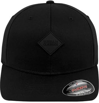 Urban Classics TB1029 Unisex Baseball Leatherpatch Flexfit Cap Schwarz (Blk/Blk 17), One size (Herstellergröße: S/M)