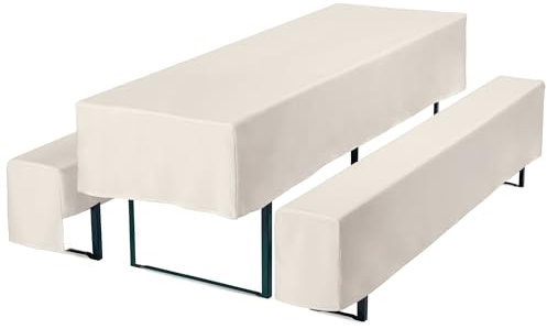 Gräfenstayn® Valentin - Biertischhussen-Set 3 TLG für Bierzeltgarnitur - 50cm oder 70cm Tischbreite - mit Öko-Tex Siegel Standard 100 : Geprüftes Vertrauen 30573 (Creme, 70x220cm)