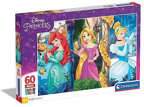 Clementoni 26416 Maxi Princess – Puzzle 60 Teile ab 4 Jahren, farbenfrohes Kinderpuzzle mit extra großen Puzzleteilen, Geschicklichkeitsspiel für Kinder