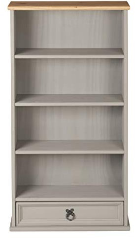 Corona Grey 1 Drawer Bookcase DVD CD Rack Mexican Solid Pine Wood