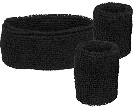 Boland - Sweat bands, 1 band and 2 bracelets, one size, sport, accessory, 80s, jumpsuit, tennis player, costume, theme party, carnival