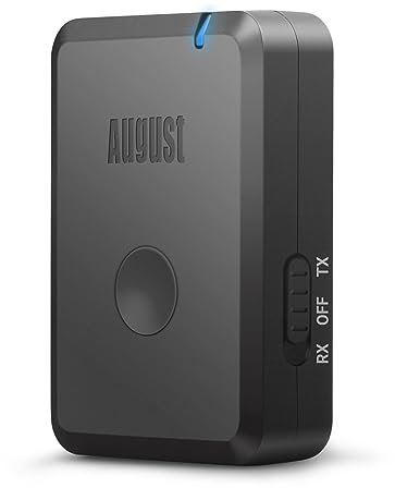 Bluetooth Adapter Transmitter Receiver - August MR230 - aptX Low Latency Wireless Audio Adapter for Headphones, TV, Home Stereo, Speaker,Car, Bluetooth 5.2 and RCA Aux 3.5mm USB-C - Black