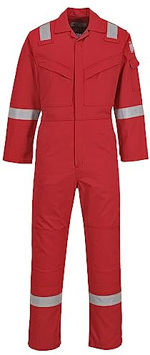 Portwest FR50 Men's Bizflame Work FR Coverall Flame Resistant Hi Vis Anti-Static Arc Proof Safety Overalls Reflective Knee Pad Pockets CE Certified Offshore Workwear, Red, XXL