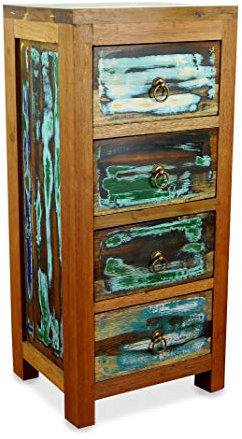 livasia Asiatische Kommode aus Massivholz – 35x30x85cm – Handgefertigtes Sideboard aus Teakholz, Nachhaltig aus recyceltem Bootsholz, Vintage Look, Zeitloser asiatischer Charme (Bunt)