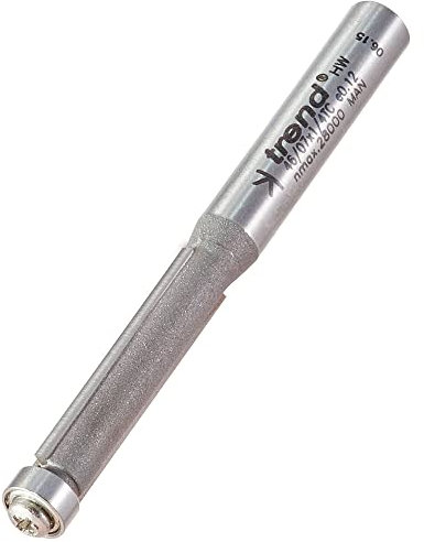 Trend Professional Guided Trimmer, 1/4 Inch Shank, 6.3mm Diameter, 25.4mm Cut Length, 90-Degree, Bearing Guide, Tungsten Carbide Tipped, 46/07X1/4TC