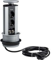 Hager G7044LAN Mini-Teleskopsäule, 2 Schuko, 3 m, Aluminium