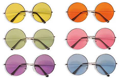 Amakando John Lennon Hippiebrille 76er Jahre Retrobrille Blau runde Sonnenbrille Retro Hippie Brille Karnevalskostüme Zubehör Flower Power Mottoparty Accessoire 66er Jahre Partybrille