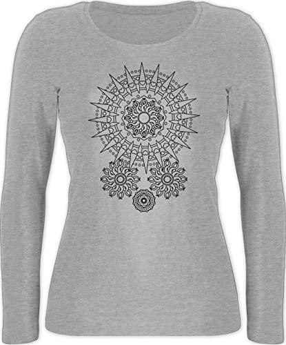 Langarmshirt Damen - Kunst - Boho Mandala Yoga Namaste - M - Grau meliert - Outfit Yoga-Bekleidung Wellness Blumen Shirt Oberteile Yoga-Kleidung Meditation Mandala. Oberteil Outfits Yoga-Kleidung,