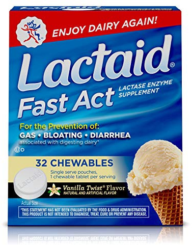 Lactaid Fast Act Lactose Intolerance Chewables with Lactase Enzymes, Vanilla Twist, 32 Pks of 1-ct.