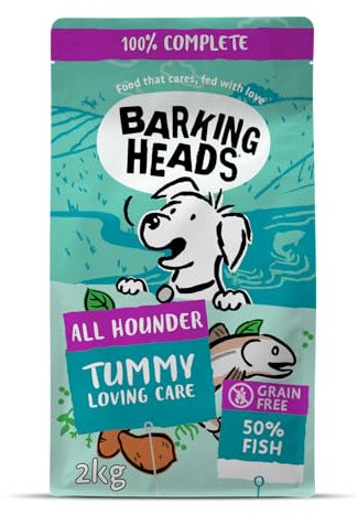 Barking Heads Complete Dry Dog Food 2kg - Adult All Hounder Tummy Loving Care Fish - Natural Grain Free Hypoallergenic for Sensitive Stomachs - Vet Approved