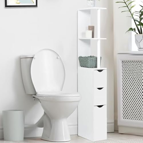 ProBache - Meuble WC étagère bois 3 portes blanc gain de place pour toilettes
